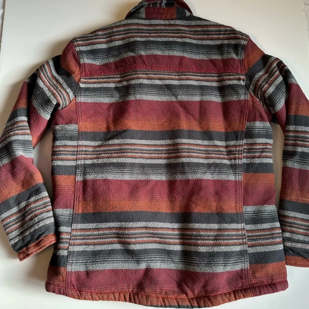 American Eagle Men’s Sherpa Shacket Red Orange Black Gray Striped Size M EUC